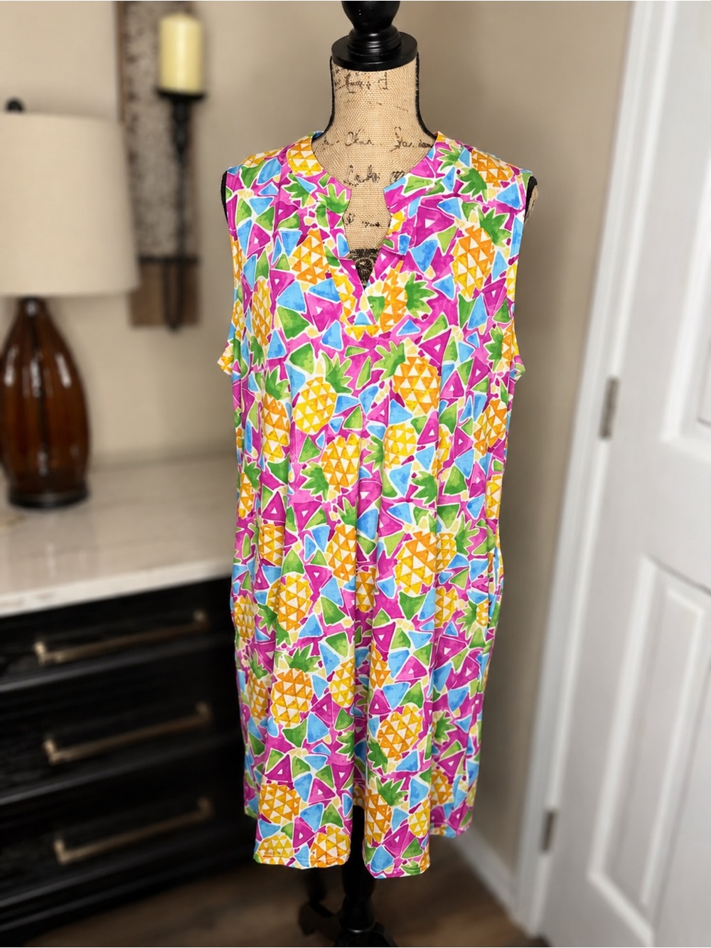 Dear Scarlett Sleeveless Tropical Pineapple Print Mini Dress XL